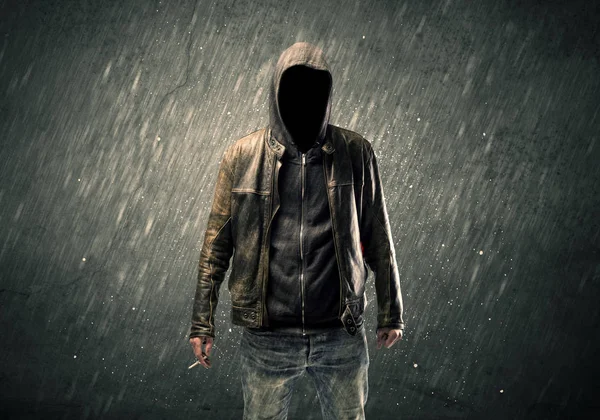 Spooky faceless guy standing in hoodie — Stock Photo, Image