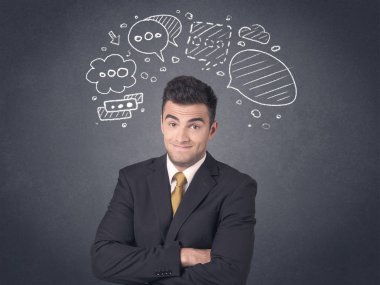 konuşma balonları ile işadamı 