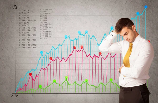 Kleurrijke grafiek met cijfers en zakenman — Stockfoto