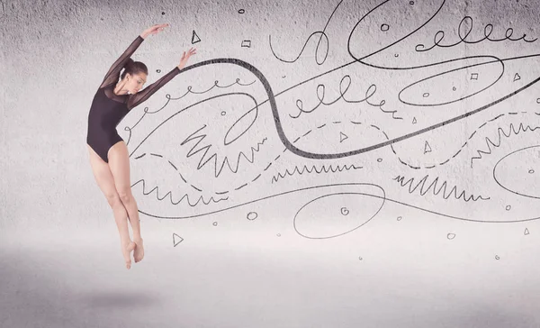 Bailarina de ballet realizando danza artística con líneas y flechas —  Fotos de Stock