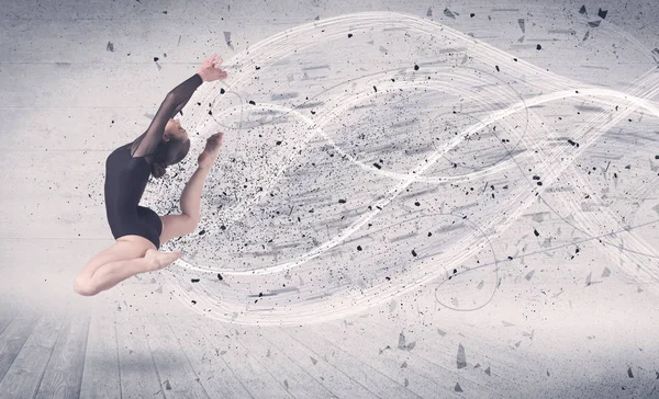 Bailarina de ballet de rendimiento saltando con partículas de explosión de energía —  Fotos de Stock