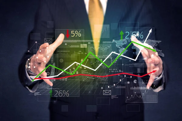 Empresário detentor de dados sobre stocks — Fotografia de Stock