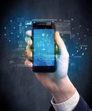 El ele tutuşan akıllı telefon.