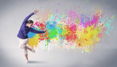 Young colorful street dancer with paint splash clipart