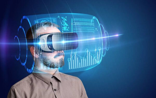 Businessman with virtual reality goggles