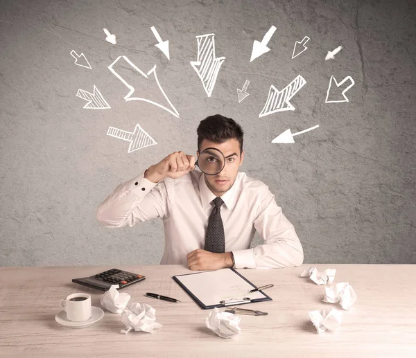 Busy office worker with drawn arrows — Stock Photo, Image