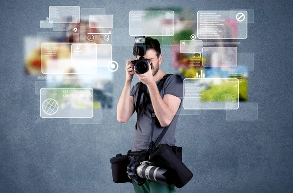 Handsome photographer with camera — Stock Photo, Image