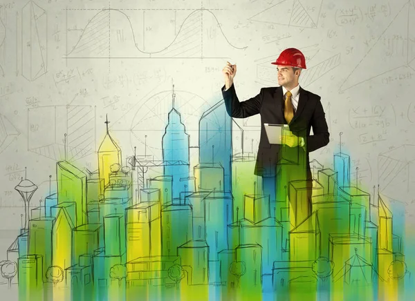 Business architect sketching a cityscape