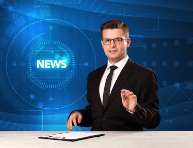 Tehnology backg haberlerle söylüyorum Modern televizyon sunucusu