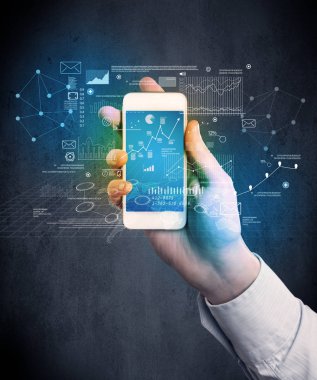 El ele tutuşan akıllı telefon.