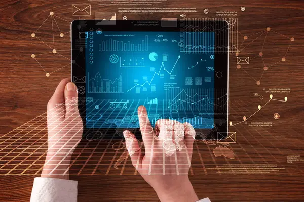 Business hands holding tablet — Stock Photo, Image