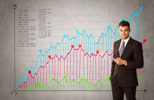 Színes diagram számokkal és üzletemberrel — Stock Fotó