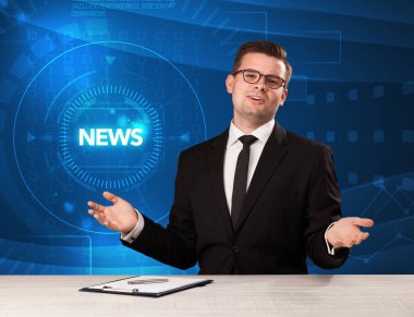 Tehnology backg haberlerle söylüyorum Modern televizyon sunucusu