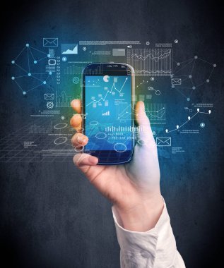 El ele tutuşan akıllı telefon.