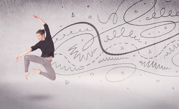 Ballet danser uitvoeren van kunst dans met lijnen en pijlen — Stockfoto