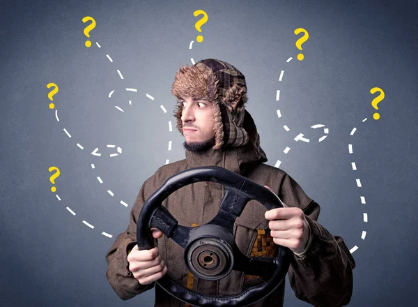 Man holding steering wheel — Stock Photo, Image