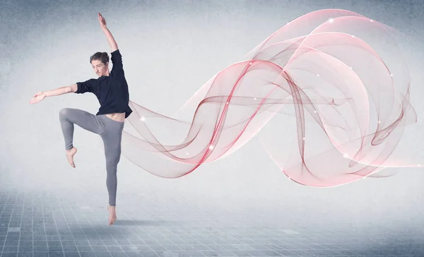 Dancing ballet performance artist with abstract swirl — Stock Photo, Image