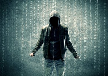 Sayıları olan öfkeli gizemli hacker.