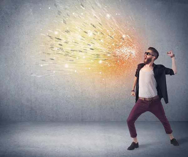 Fashion model shouting colorful splash — Stock Photo, Image