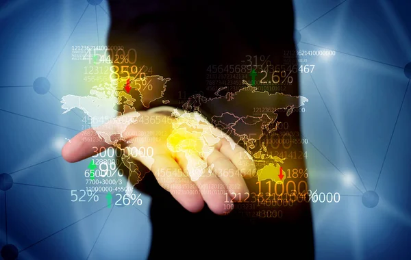 Dünya istatistik haritası tutan iş adamı — Stok fotoğraf