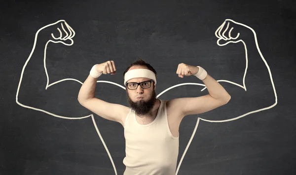 Young weak man with drawn muscles — Stock Photo, Image