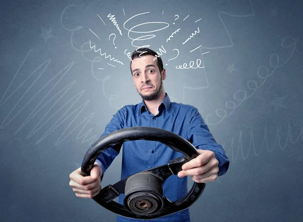 Man holding steering wheel — Stock Photo, Image