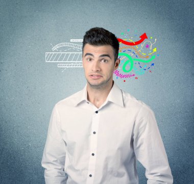 Mutlu yaratıcı iş adamı çizim ile