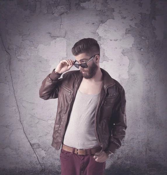 Handsome hipster in fashion clothing — Stock Photo, Image