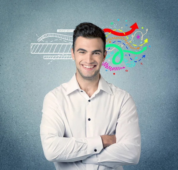 Mutlu yaratıcı iş adamı çizim ile