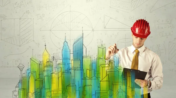 Business architect sketching a cityscape — Stock Photo, Image