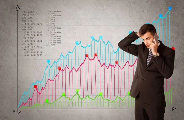 Kleurrijke grafiek met cijfers en zakenman — Stockfoto