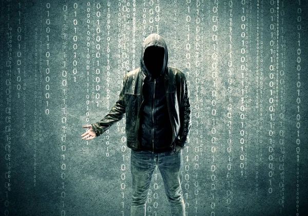 Angry mysterious hacker with numbers — Stock Photo, Image