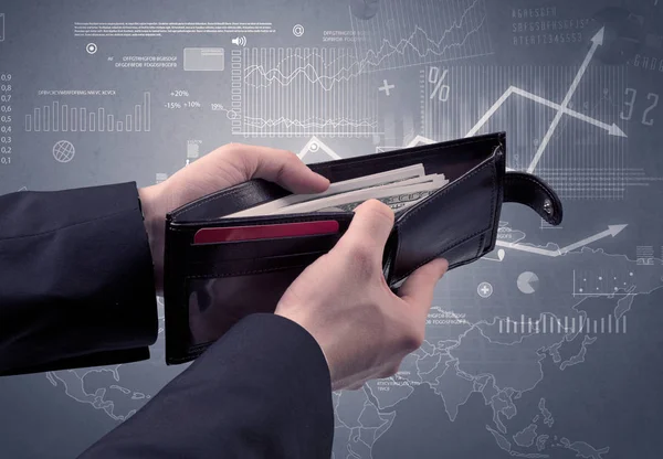 Χέρι επιχειρηματίας βγάζει Δολάριο από το πορτοφόλι — Φωτογραφία Αρχείου