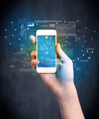 El ele tutuşan akıllı telefon.