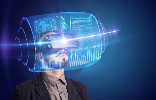 Businessman with virtual reality goggles