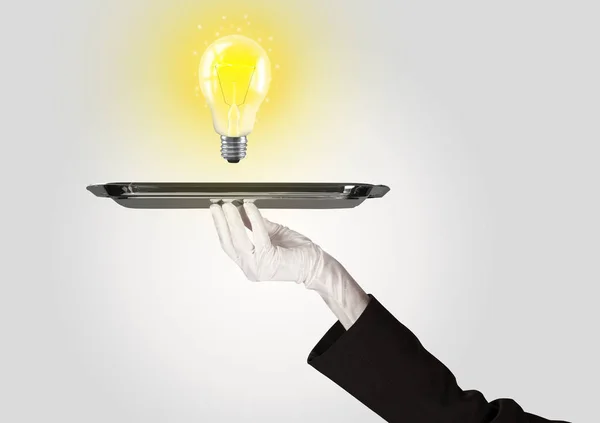 Idea intelligente concetto con lampadina su vassoio — Foto Stock