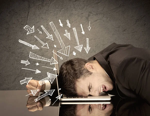Arrows pointing at sad office worker — Stock Photo, Image