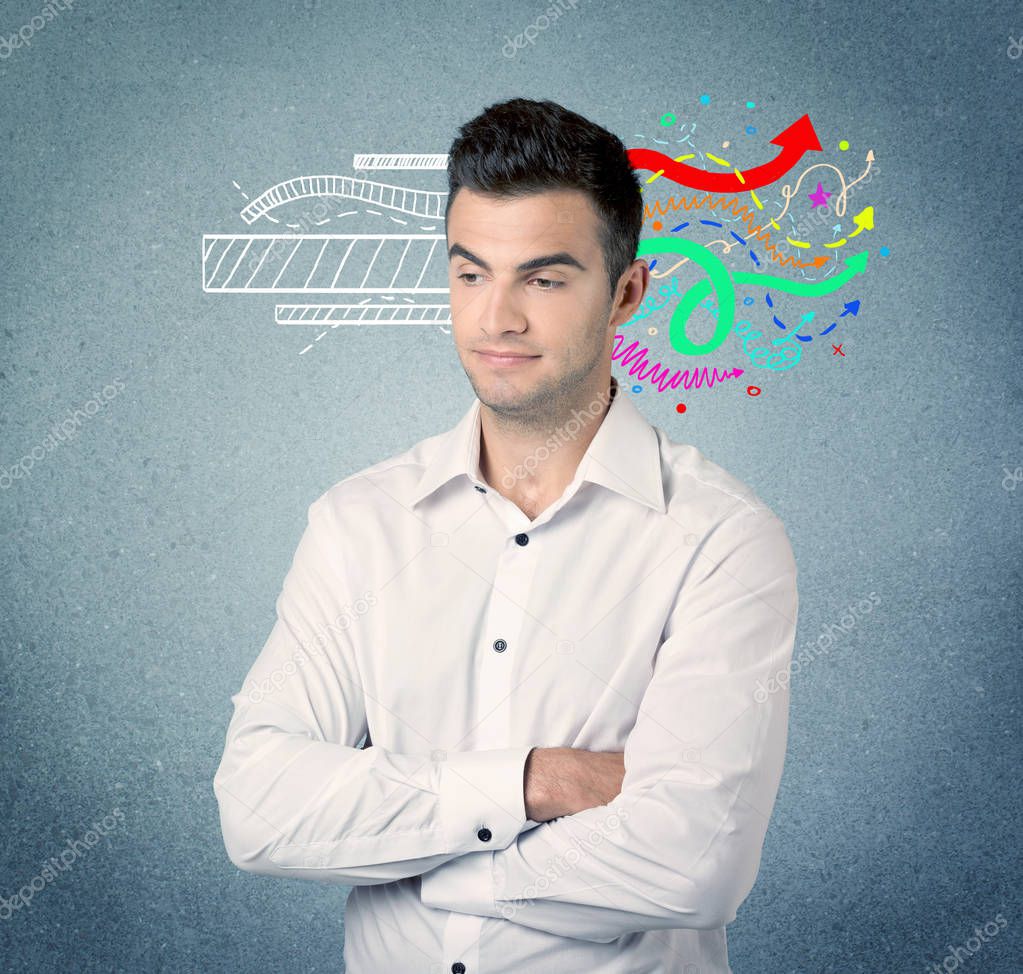 Happy creative business guy with illustration