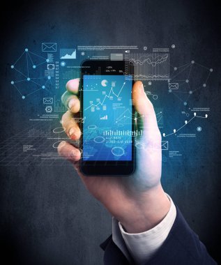 El ele tutuşan akıllı telefon.