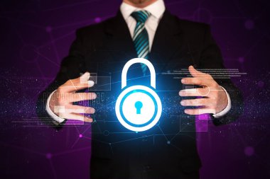 Kilit grafik tutan işadamı 