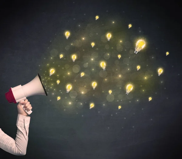 Megaphone with lightbulbs — Stock Photo, Image