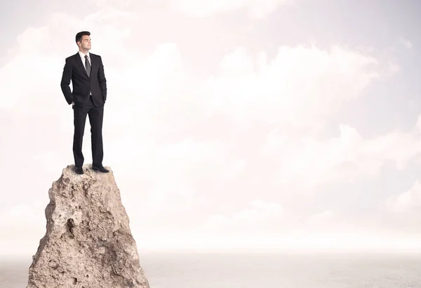 Happy businessman standing on cliff — Stock Photo, Image