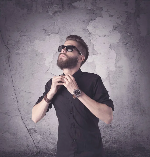 Handsome hipster in fashion clothing — Stock Photo, Image