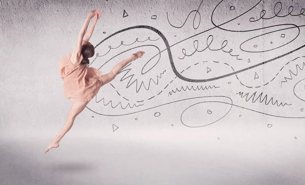 Dançarina de balé executando dança de arte com linhas e setas — Fotografia de Stock