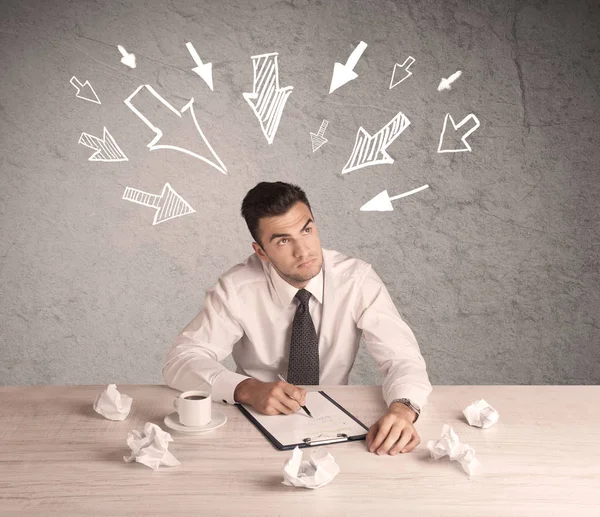 Busy office worker with drawn arrows — Stock Photo, Image