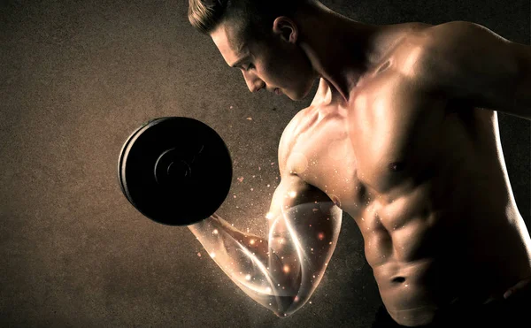 Bodybuilder Living weight dengan konsep garis putih energik — Stok Foto