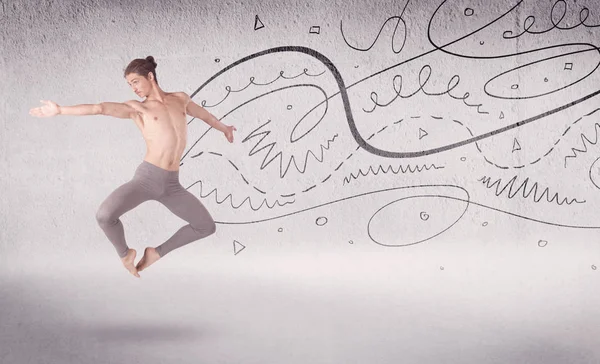 Balletttänzerin führt Kunsttanz mit Linien und Pfeilen auf — Stockfoto