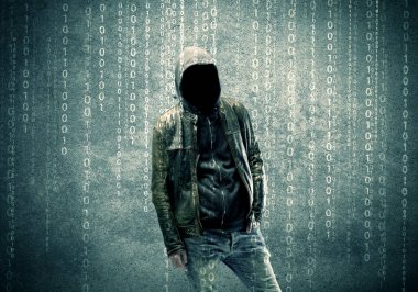 Sayıları olan öfkeli gizemli hacker.