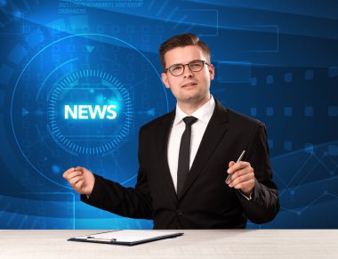 Tehnology backg haberlerle söylüyorum Modern televizyon sunucusu