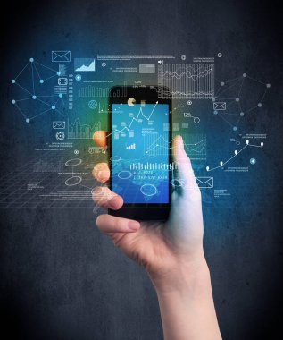 El ele tutuşan akıllı telefon.